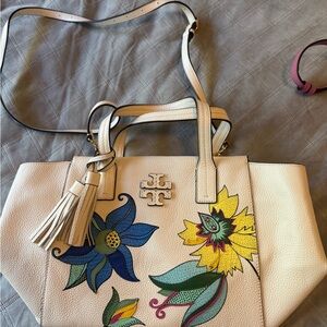 Tory Burch Cream Floral Tote Bag